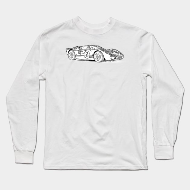 GT40 MK2 Wireframe Long Sleeve T-Shirt by Auto-Prints